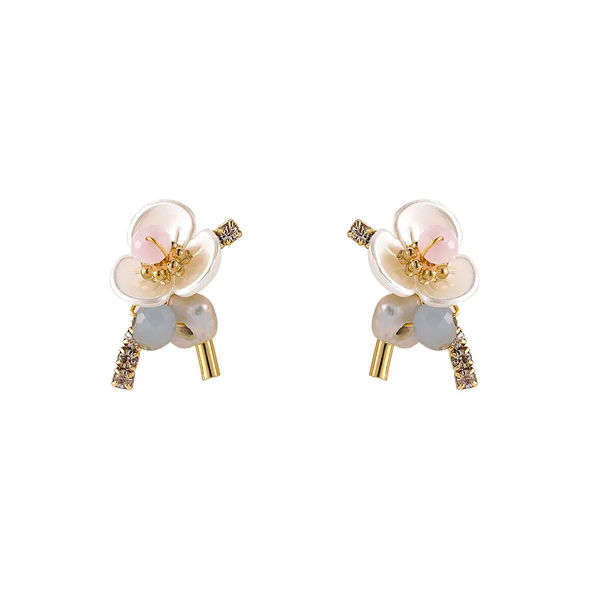 Teal Howlite & Cubic Zirconia Flower Stud Earrings
