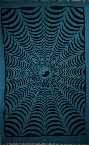 Teal Trippy Yin Yang 3D Hand-loom Style Tapestry