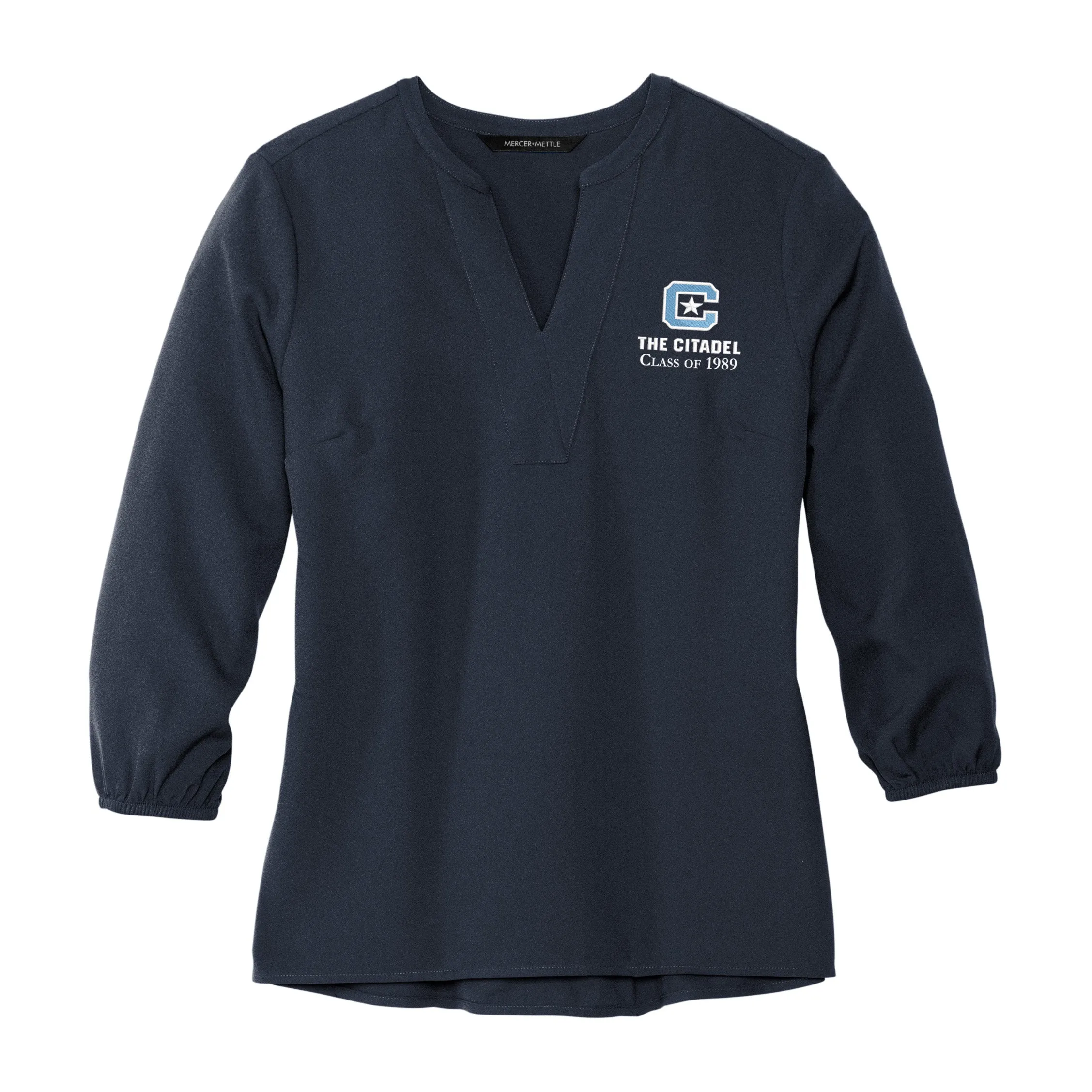 The Citadel, C Star, Class Reunion 1989, Mercer Mettle™ Women's Stretch Crepe 3/4-Sleeve Blouse