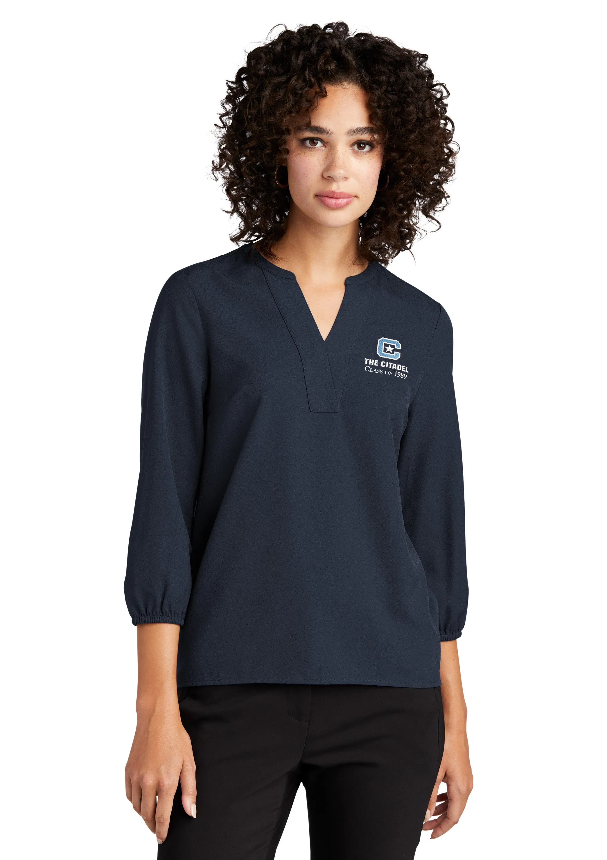 The Citadel, C Star, Class Reunion 1989, Mercer Mettle™ Women's Stretch Crepe 3/4-Sleeve Blouse