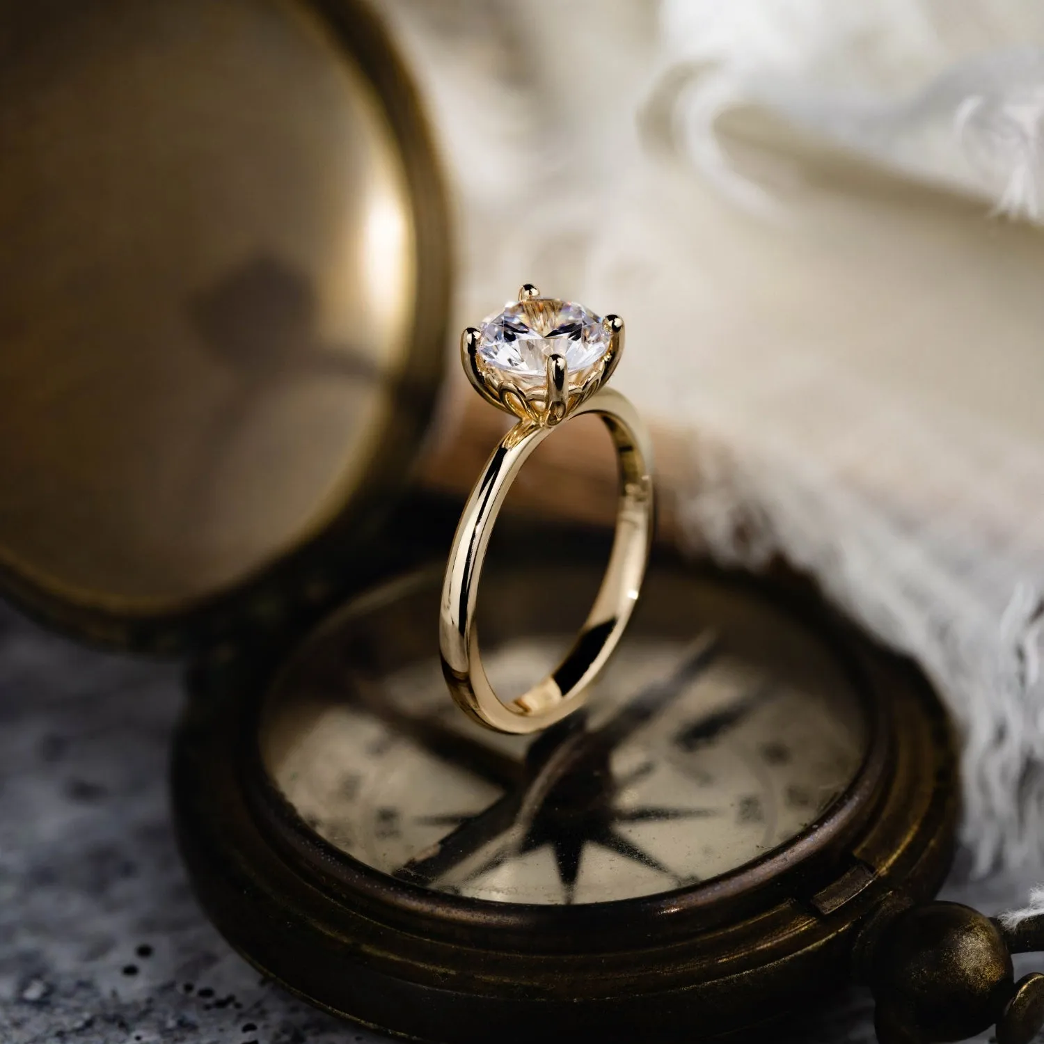 The Lora - Round Solitaire Engagement Ring with Delicate Nature Inspired Setting