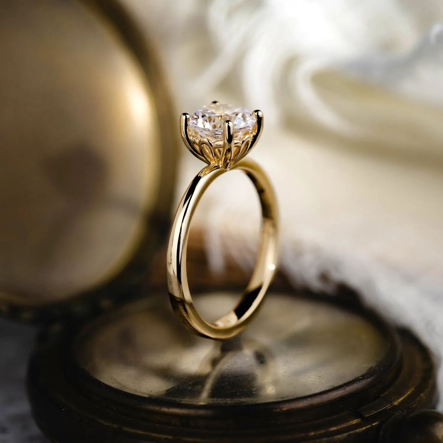 The Lora - Round Solitaire Engagement Ring with Delicate Nature Inspired Setting