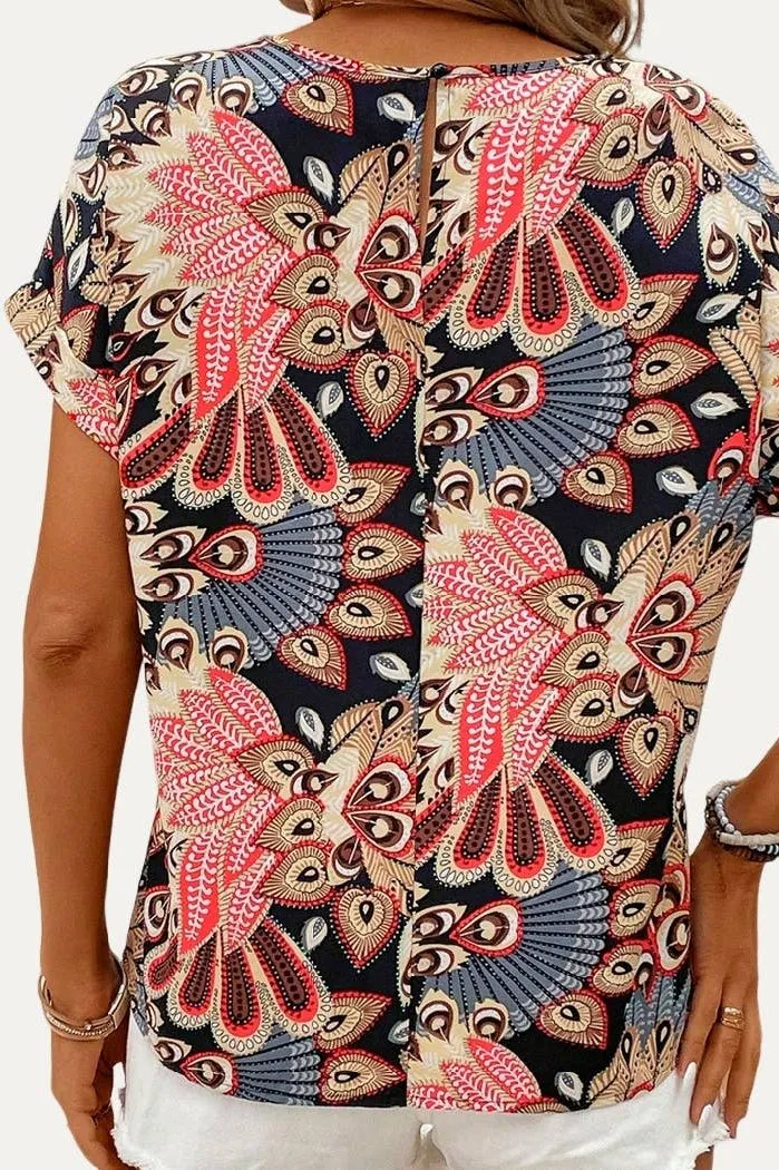 The Moment Collection Chic Floral Print Round Neck Short Sleeve Top