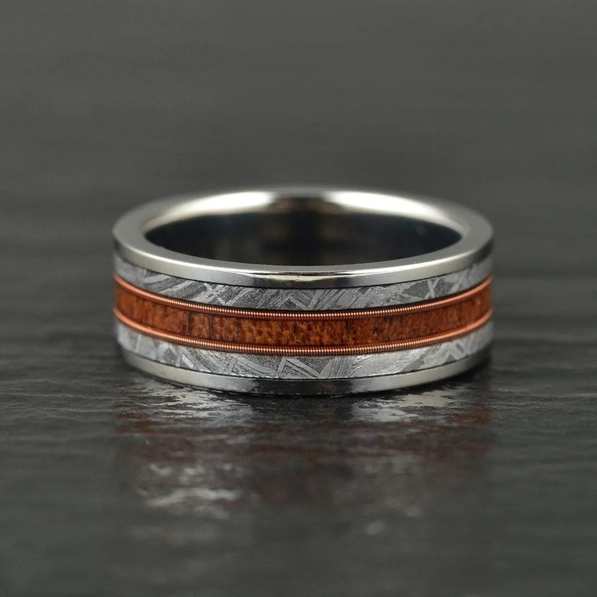 The Spartan Ring - Tungsten Meteorite Whiskey Barrel Guitar String Women's Wedding Band 6MM