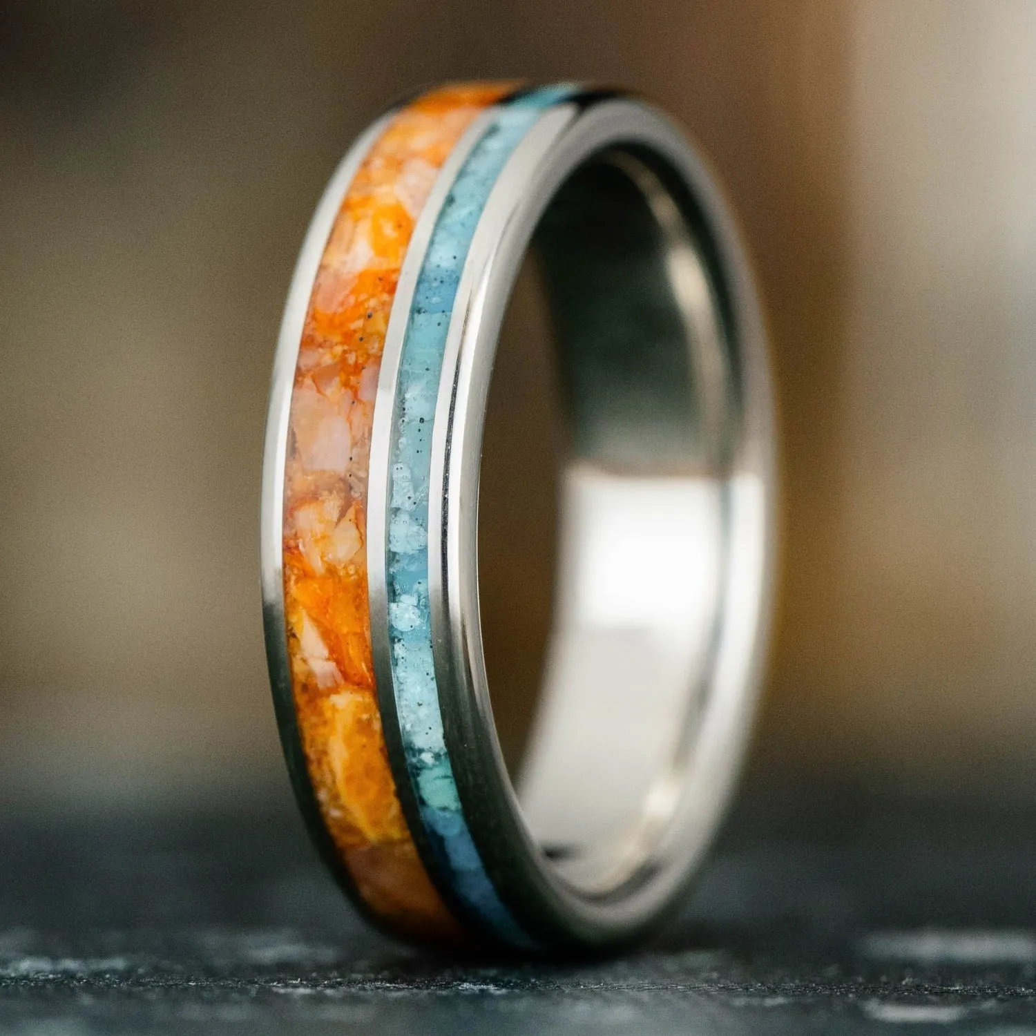 The Sundancer | Women's Gold Turquoise Wedding Band with Oyster Shell