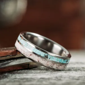 The Wapiti | Women's Titanium Wedding Band with Elk Antler and Turquoise