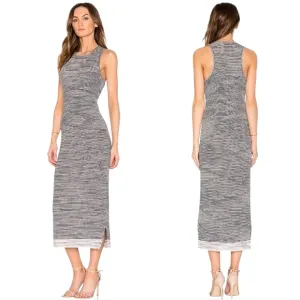 THEORY Intrella Space Dye Striped Linen Blend Racerback Sleeveless Maxi Dress M
