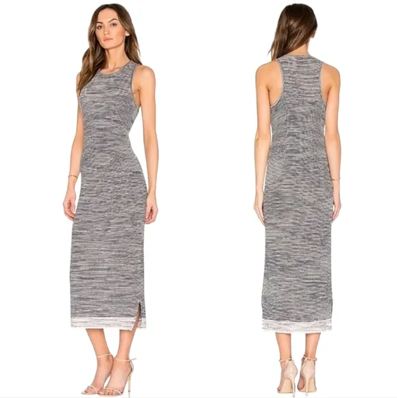 THEORY Intrella Space Dye Striped Linen Blend Racerback Sleeveless Maxi Dress M
