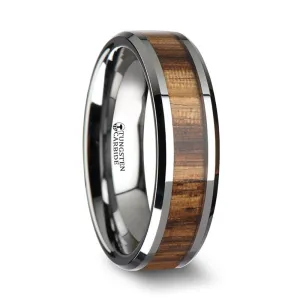 Thorsten Palmaletto Tungsten Carbide Ring w/ Beveled Edges & Real Zebra Wood Inlay (6-10mm) W1896-ZBWI