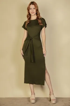 Tie Front Short Sleeve Side Slit Dress