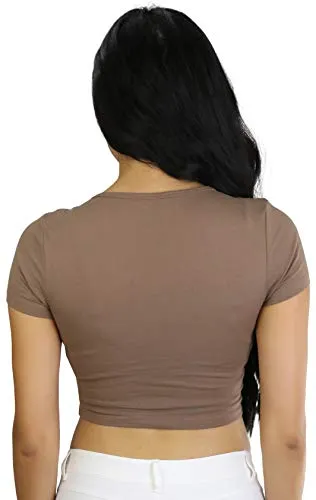 ToBeInStyle Women's Basic Crop-Tee - Mocha - Medium