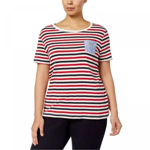 Tommy Hilfiger Women's Plus Size Cotton Chambray Pocket Striped Top