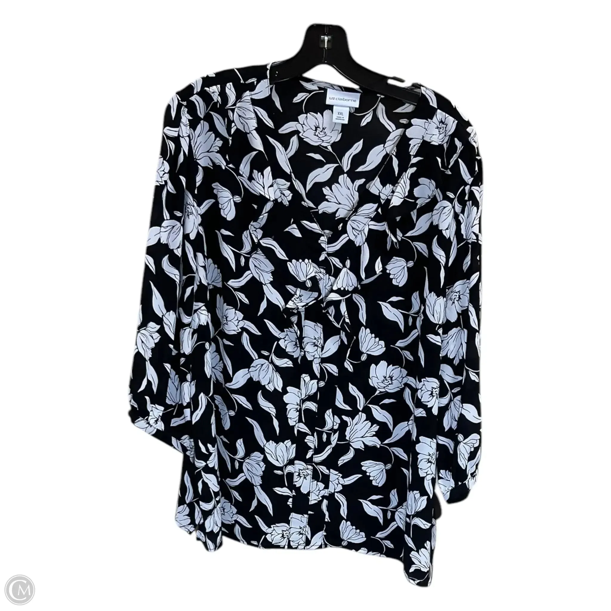 Top 3/4 Sleeve By Liz Claiborne In Black & White, Size: 1x