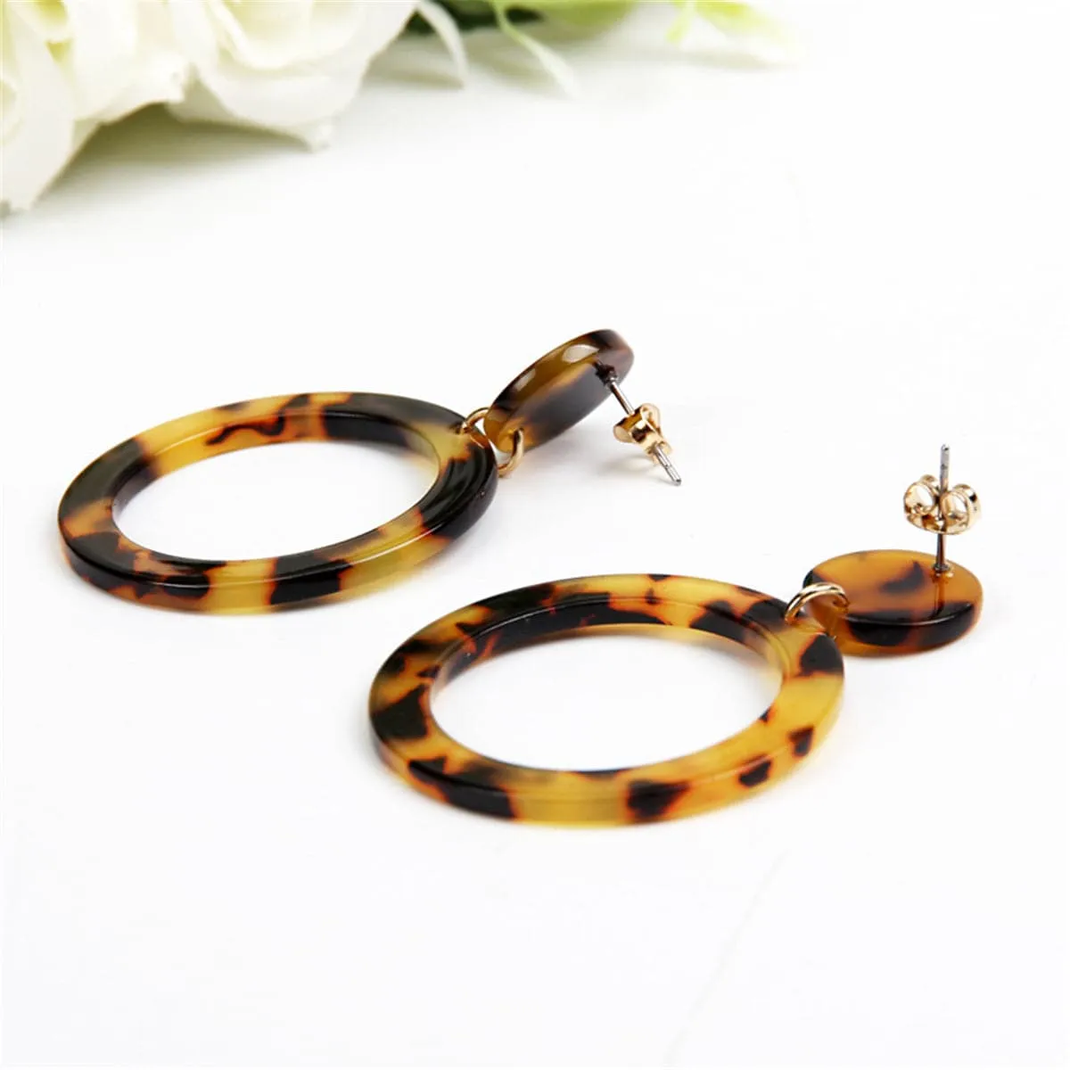 Tortoise Open Circle Drop Earrings