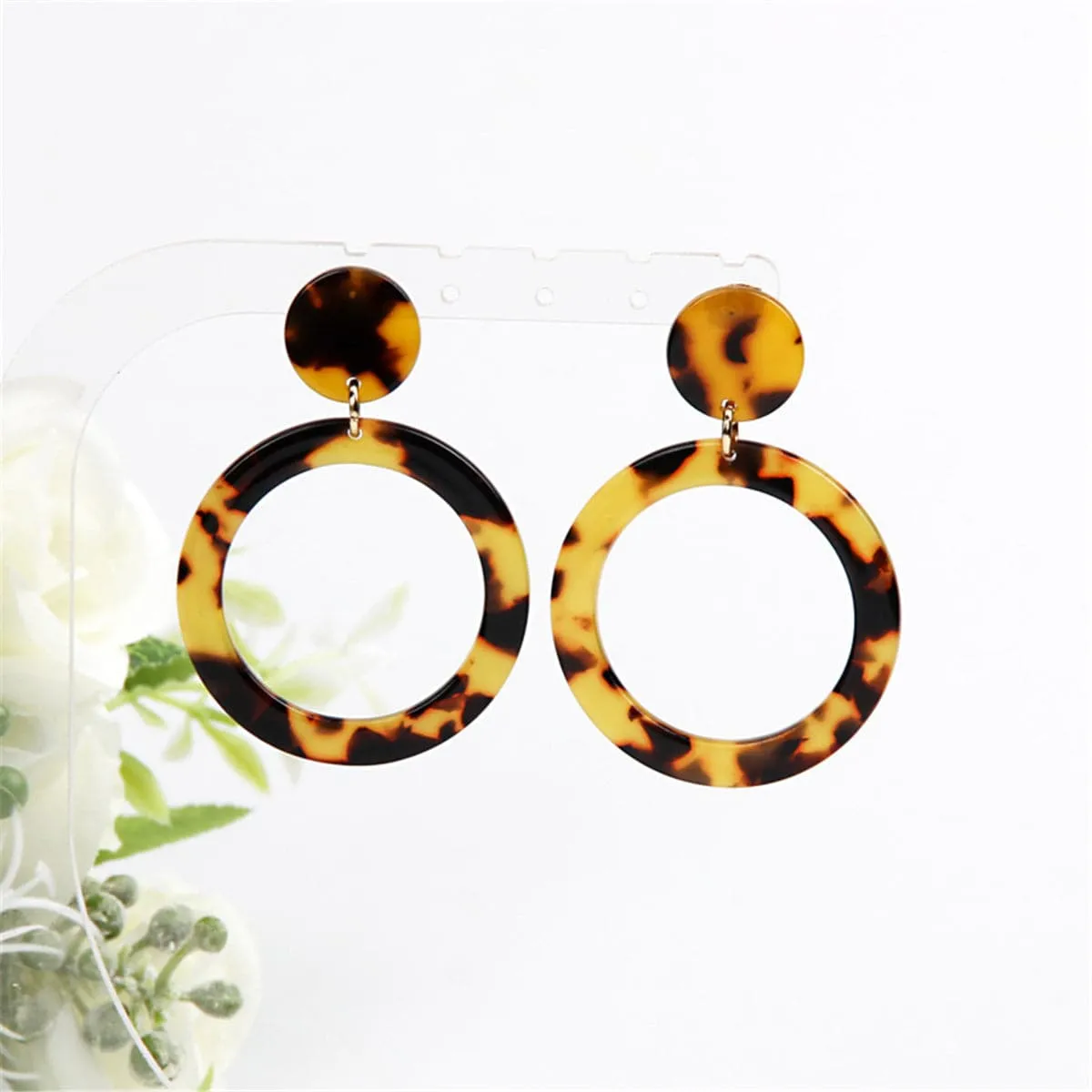 Tortoise Open Circle Drop Earrings