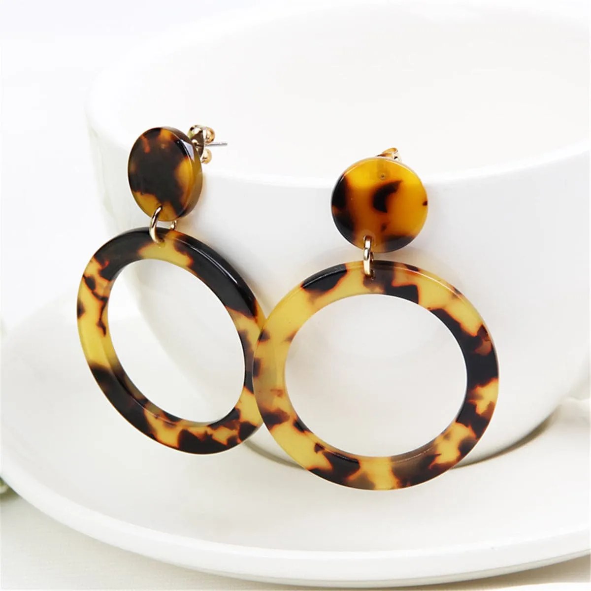 Tortoise Open Circle Drop Earrings