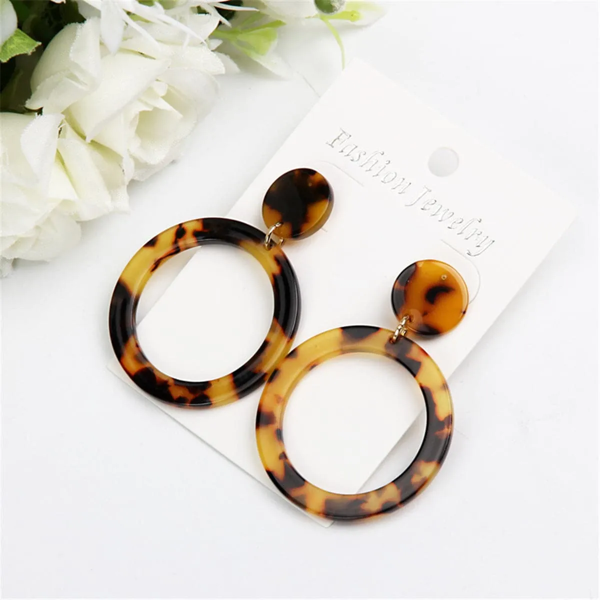 Tortoise Open Circle Drop Earrings