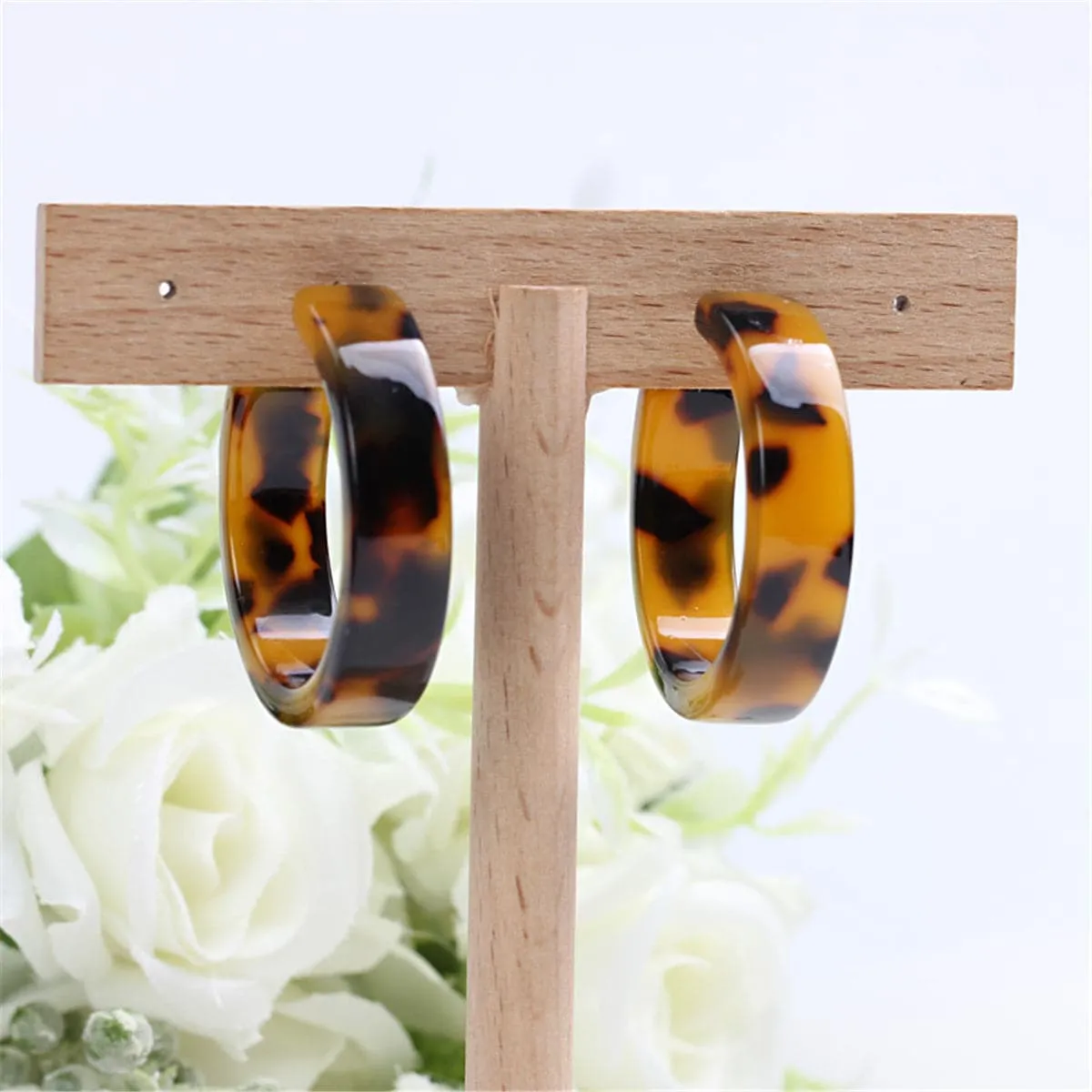 Tortoise Wide Hoop Earrings