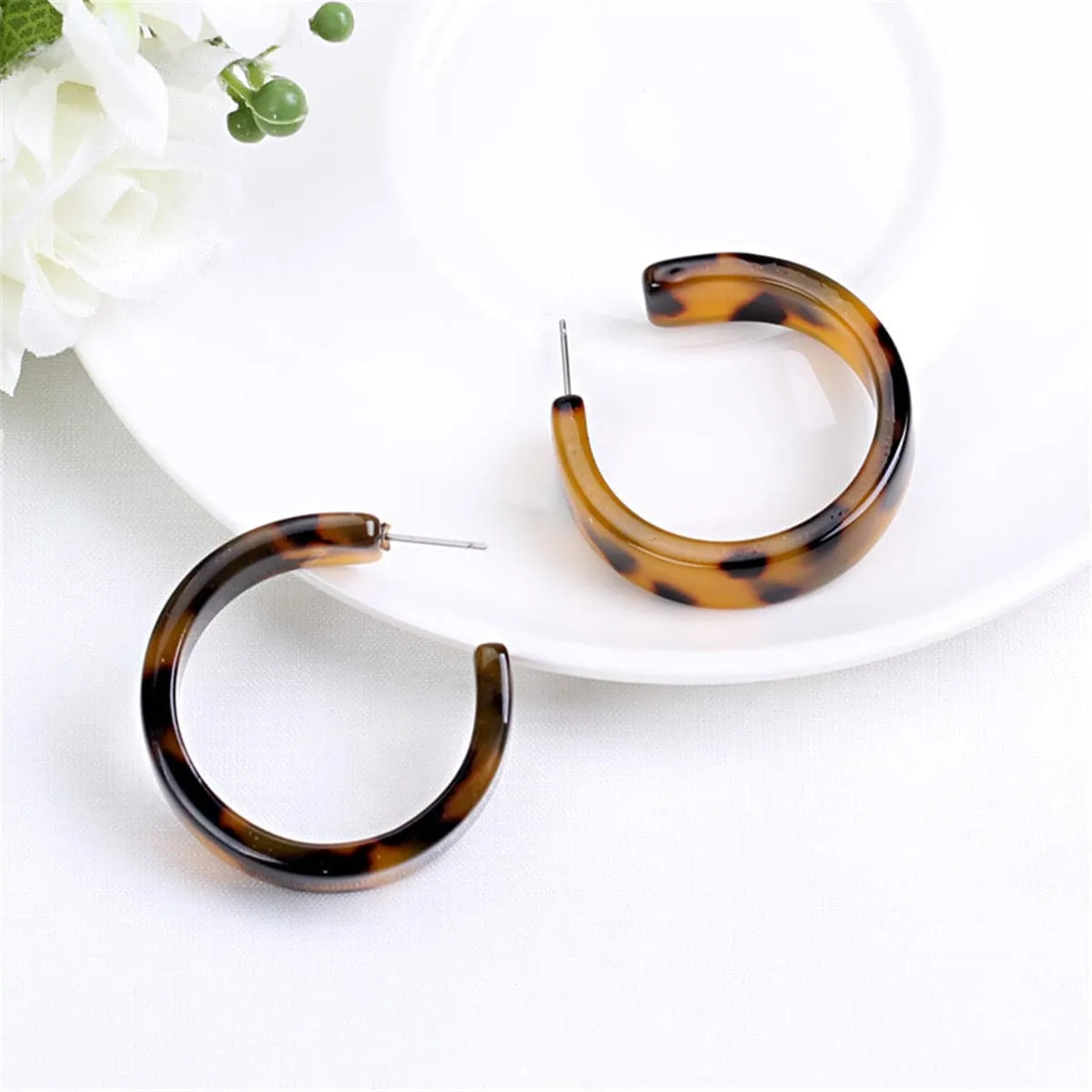 Tortoise Wide Hoop Earrings