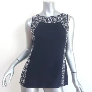 Tory Burch Crystal-Embellished Top Navy Linen Size 4 Sleeveless Blouse