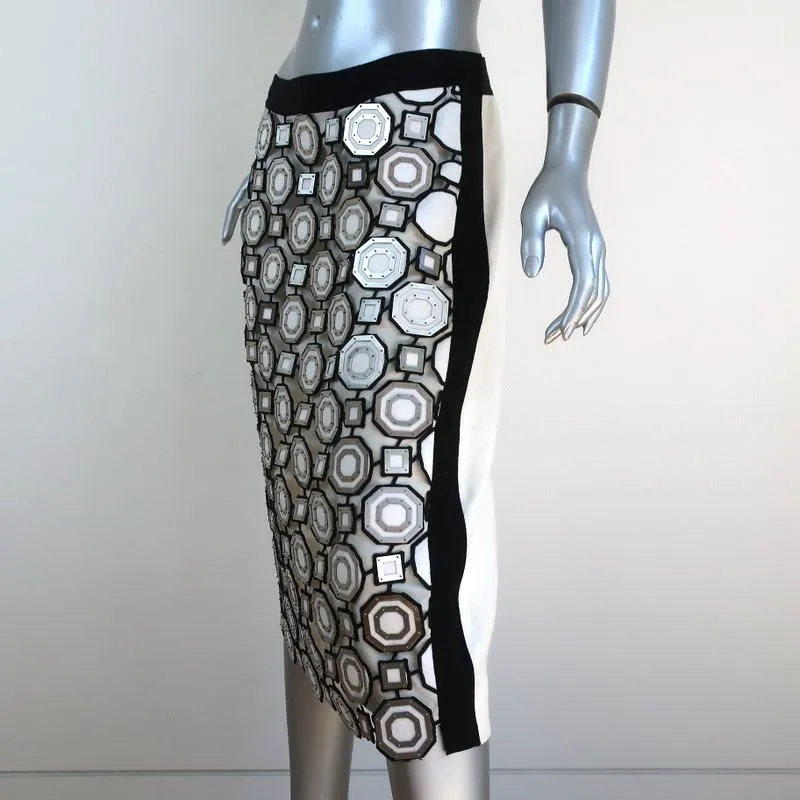 Tory Burch Pencil Skirt Gloria Metal-Embellished Guipure Lace & Linen Size 6