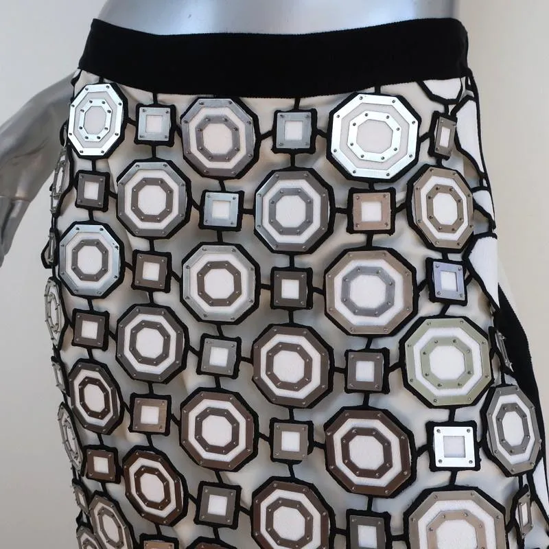 Tory Burch Pencil Skirt Gloria Metal-Embellished Guipure Lace & Linen Size 6