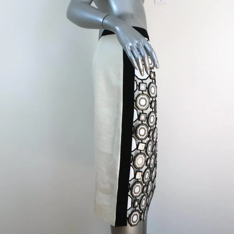 Tory Burch Pencil Skirt Gloria Metal-Embellished Guipure Lace & Linen Size 6