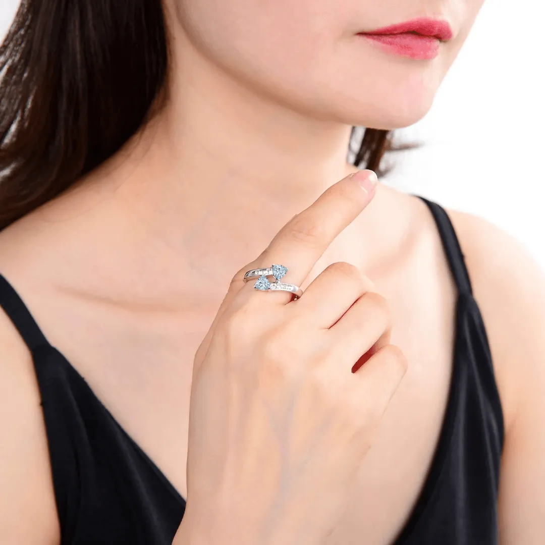 Trillon Cut Aquamarine Dual Stone Ring