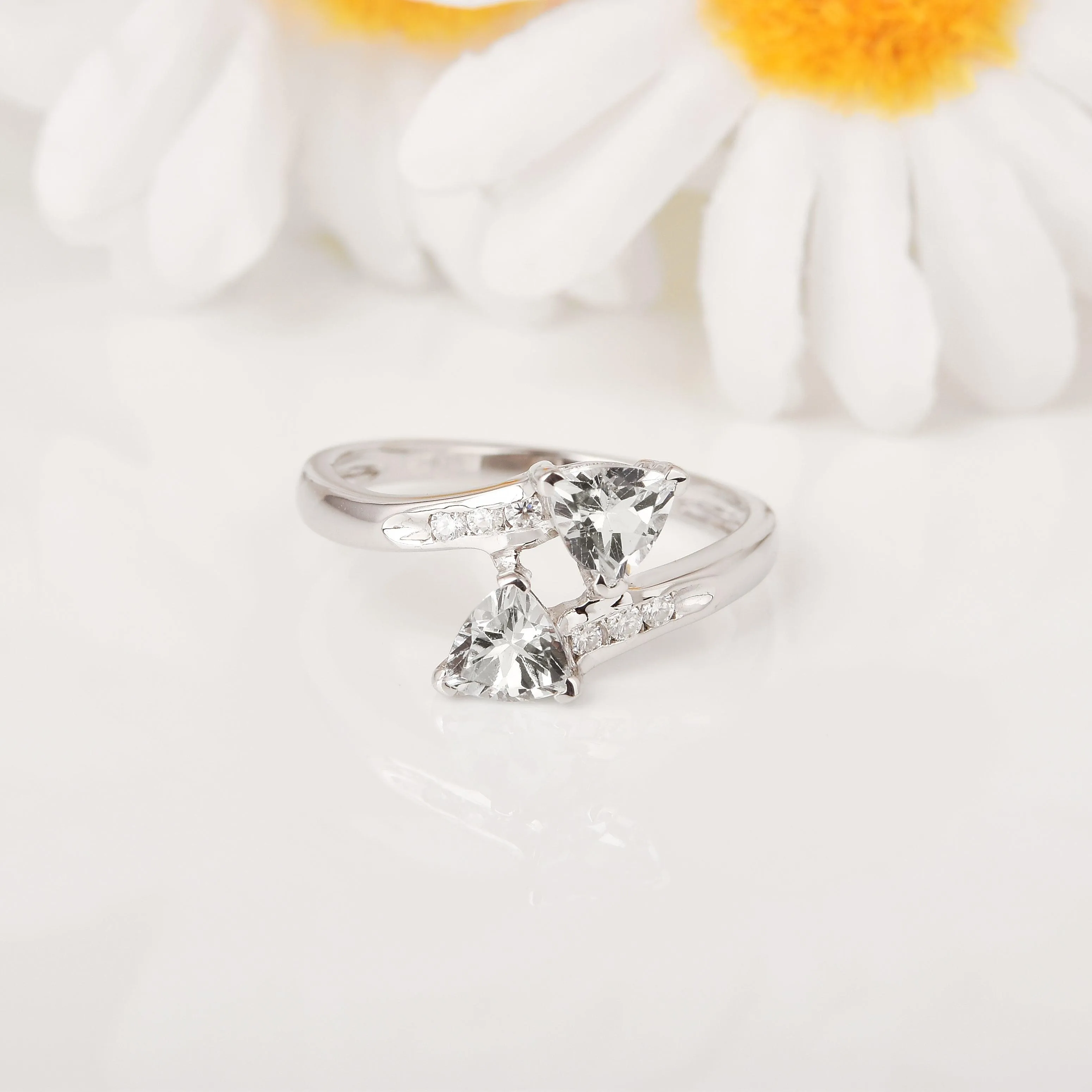 Trillon Cut Aquamarine Dual Stone Ring