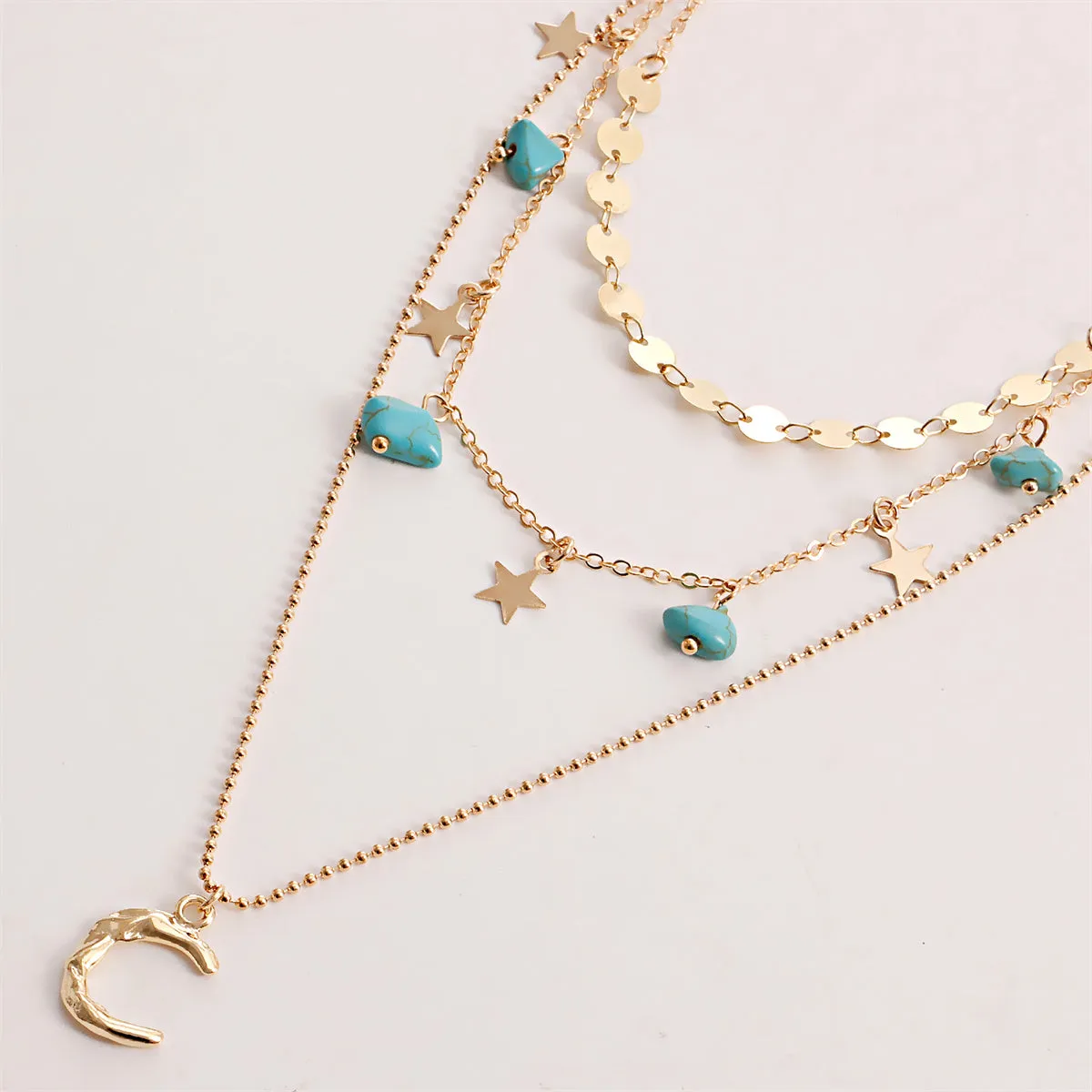 Turquoise & 18K Gold-Plated Star Moon Layered Pendant Necklace