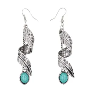 Turquoise & Silver-Plated Feather Twist Drop Earrings