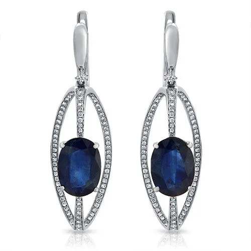 Unique 6.68 ct. Oval Sapphire and Diamond Dangling Earrings in 14k White gold