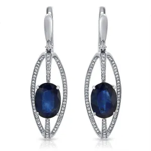 Unique 6.68 ct. Oval Sapphire and Diamond Dangling Earrings in 14k White gold