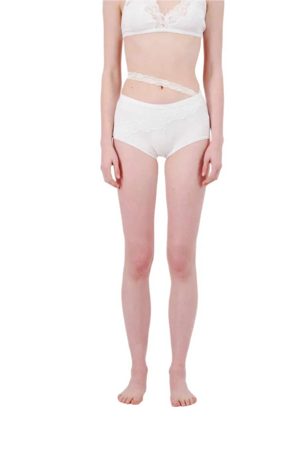 VAILLANT Ribbed Jersey Panty Slip with Lace Trim in Black