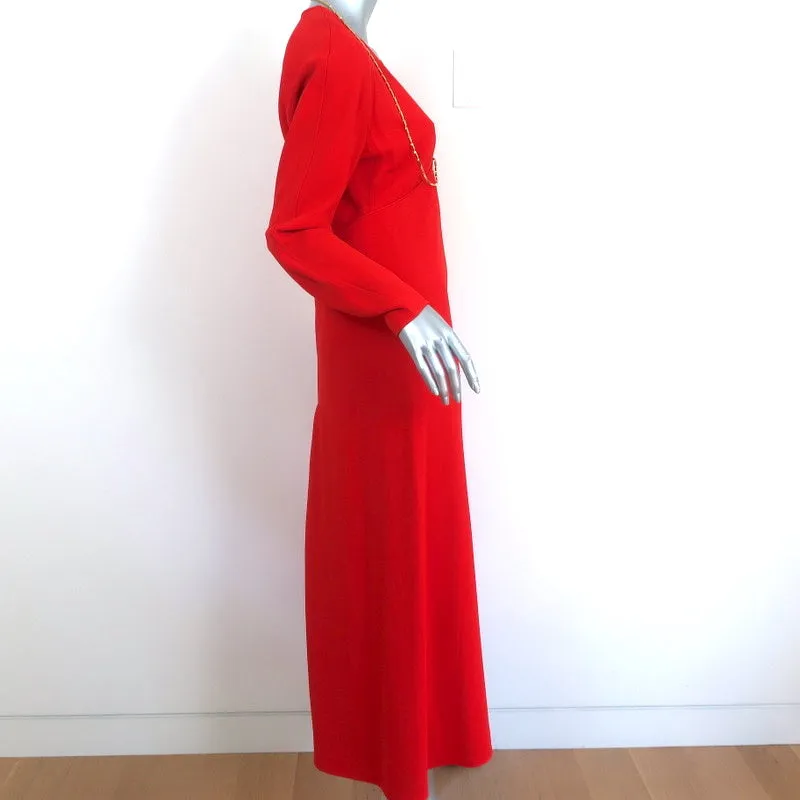 Victoria Beckham Chain-Embellished Dress Red Crepe Size US 8 Long Sleeve Midi