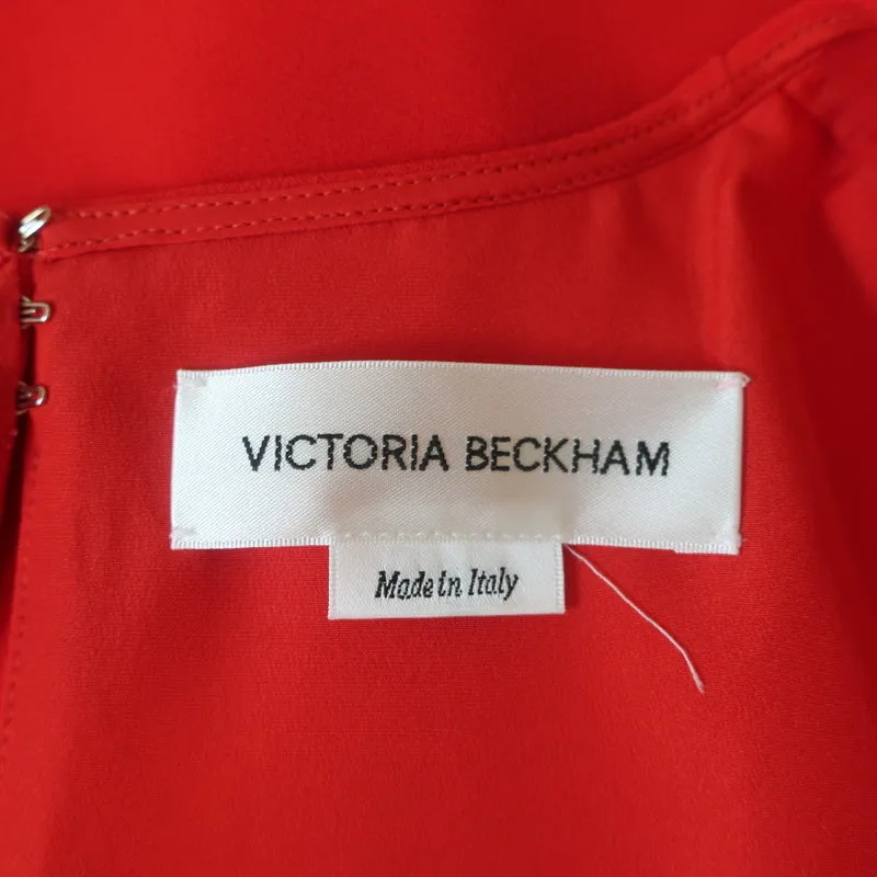 Victoria Beckham Chain-Embellished Dress Red Crepe Size US 8 Long Sleeve Midi