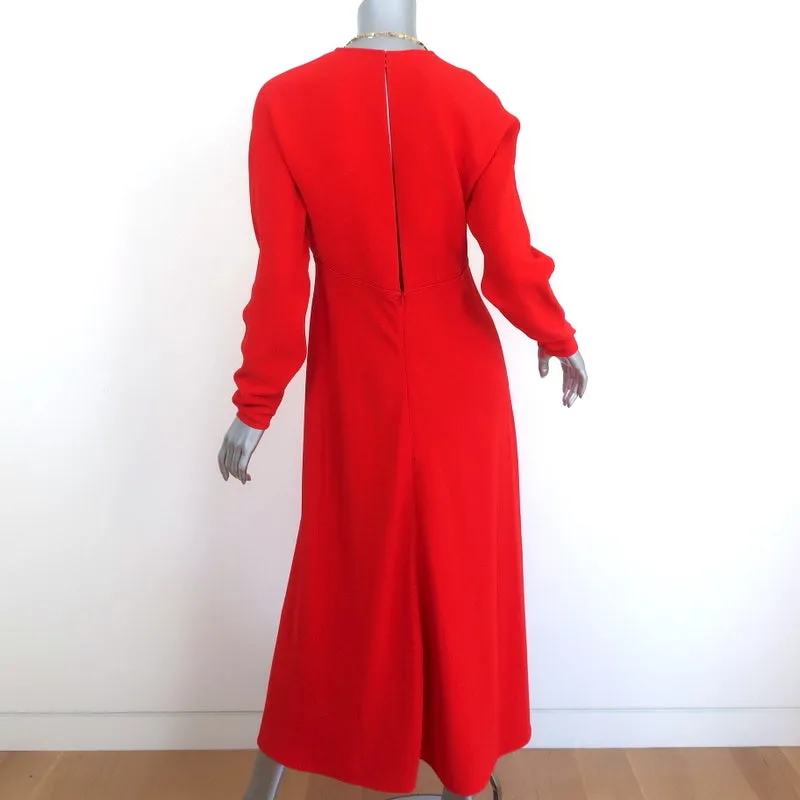 Victoria Beckham Chain-Embellished Dress Red Crepe Size US 8 Long Sleeve Midi