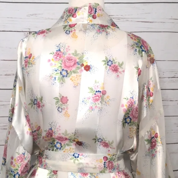 Victoria’s Secret Vintage 1980's Gold Label Floral Belted Robe Sheer Lingerie M