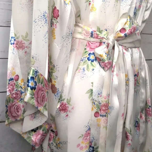 Victoria’s Secret Vintage 1980's Gold Label Floral Belted Robe Sheer Lingerie M