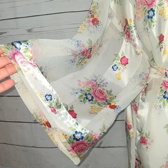 Victoria’s Secret Vintage 1980's Gold Label Floral Belted Robe Sheer Lingerie M