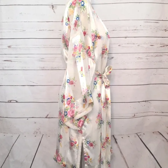 Victoria’s Secret Vintage 1980's Gold Label Floral Belted Robe Sheer Lingerie M