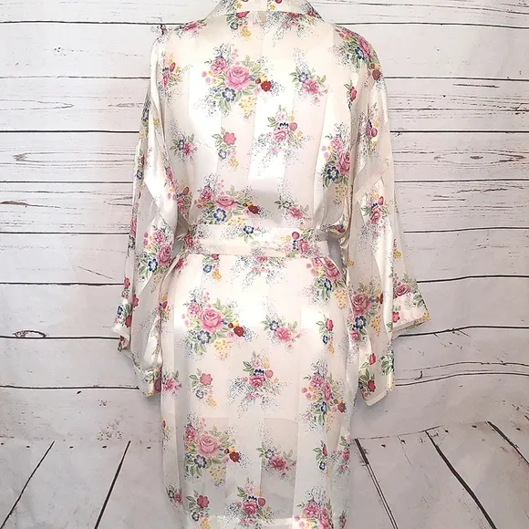 Victoria’s Secret Vintage 1980's Gold Label Floral Belted Robe Sheer Lingerie M