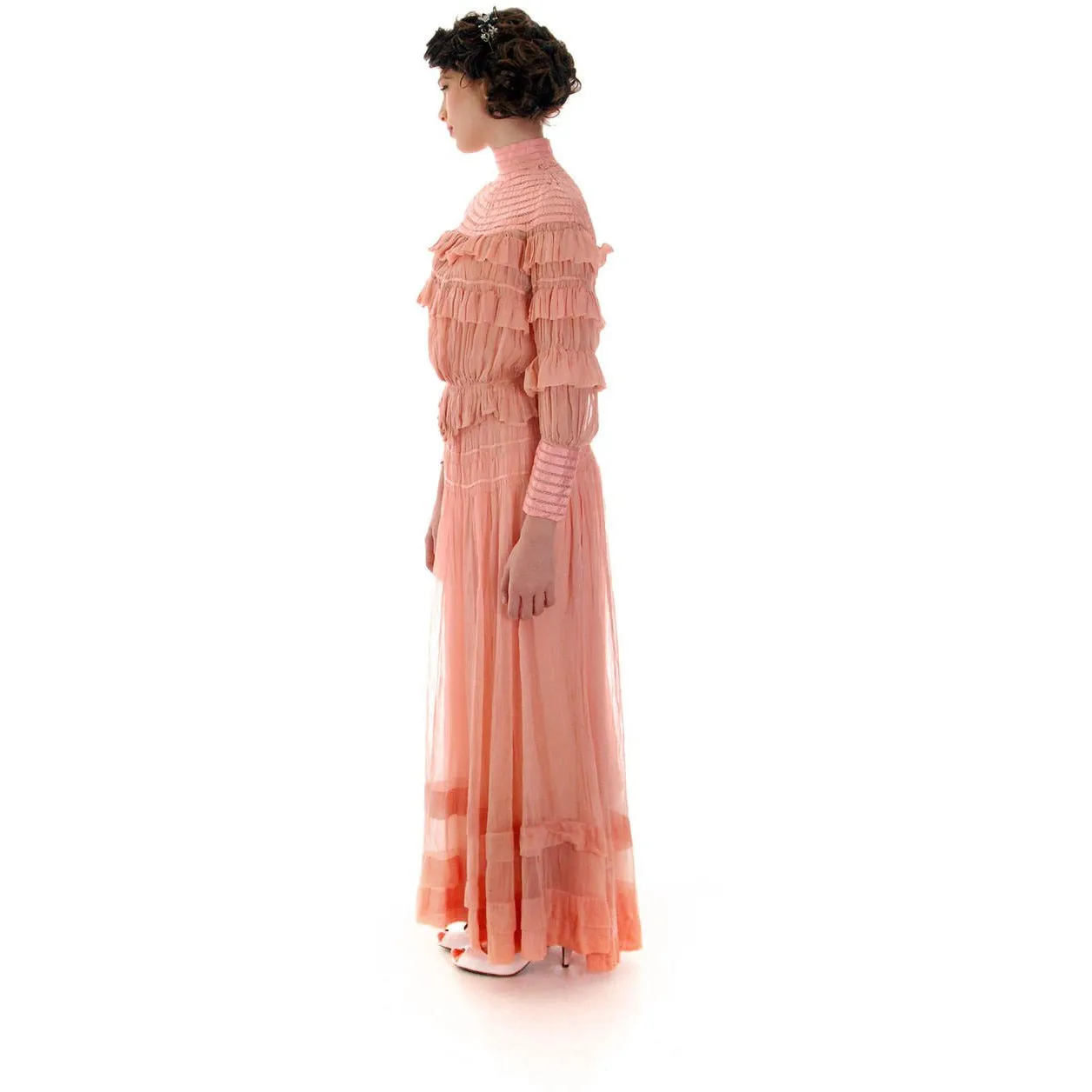 Vintage Antique Pink Cotton 2 PC Dress Antique Gown 1905-1912 Titanic Era Small