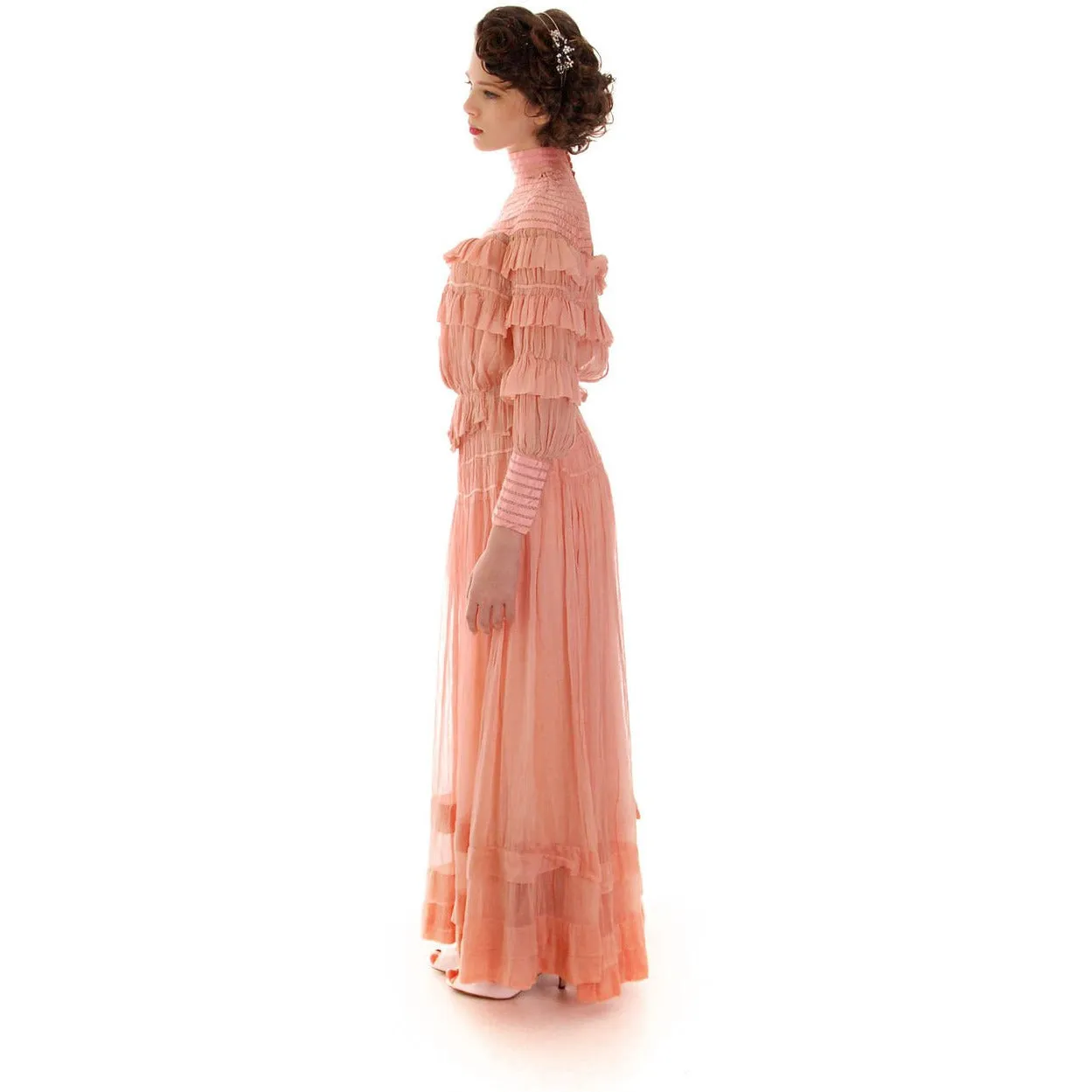 Vintage Antique Pink Cotton 2 PC Dress Antique Gown 1905-1912 Titanic Era Small