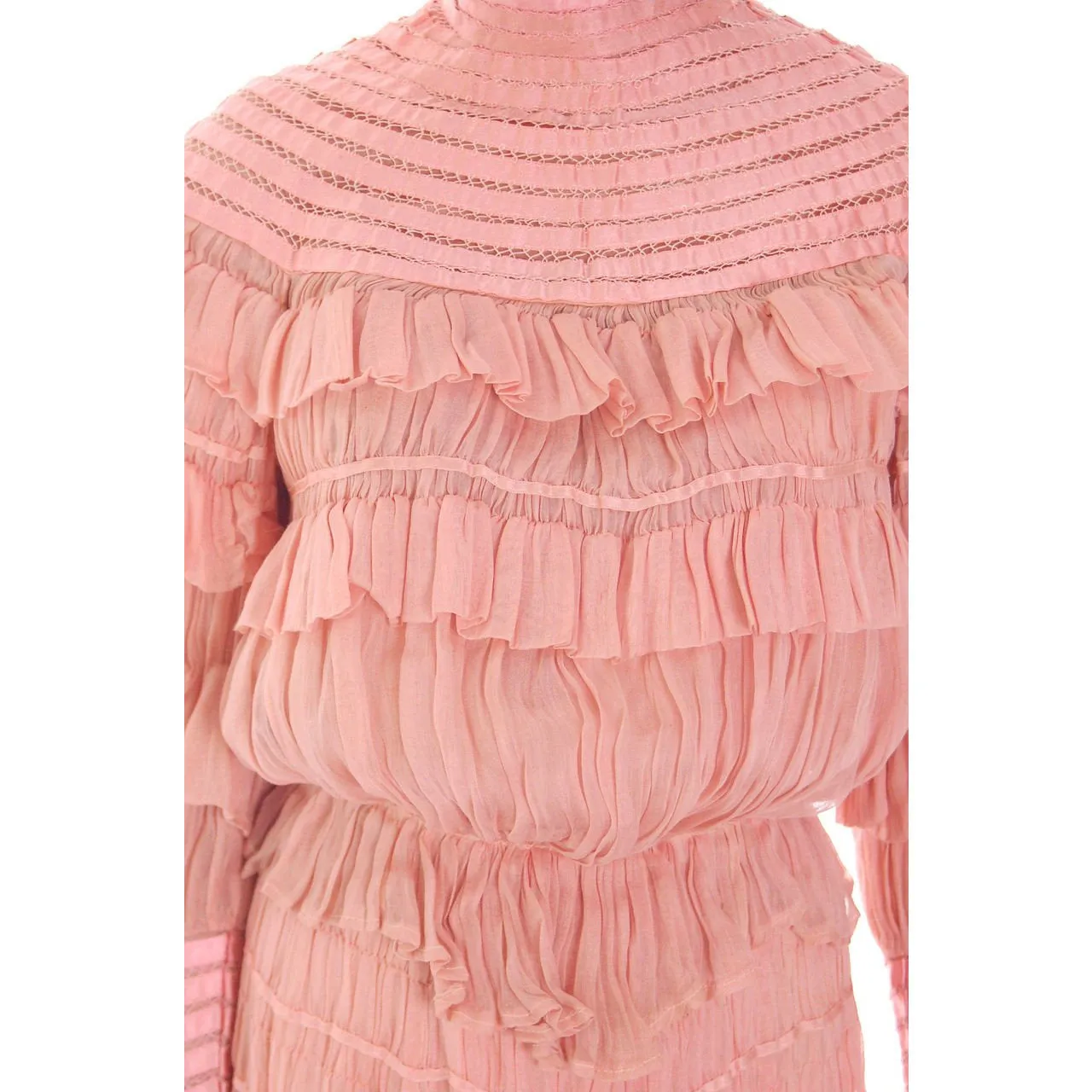 Vintage Antique Pink Cotton 2 PC Dress Antique Gown 1905-1912 Titanic Era Small