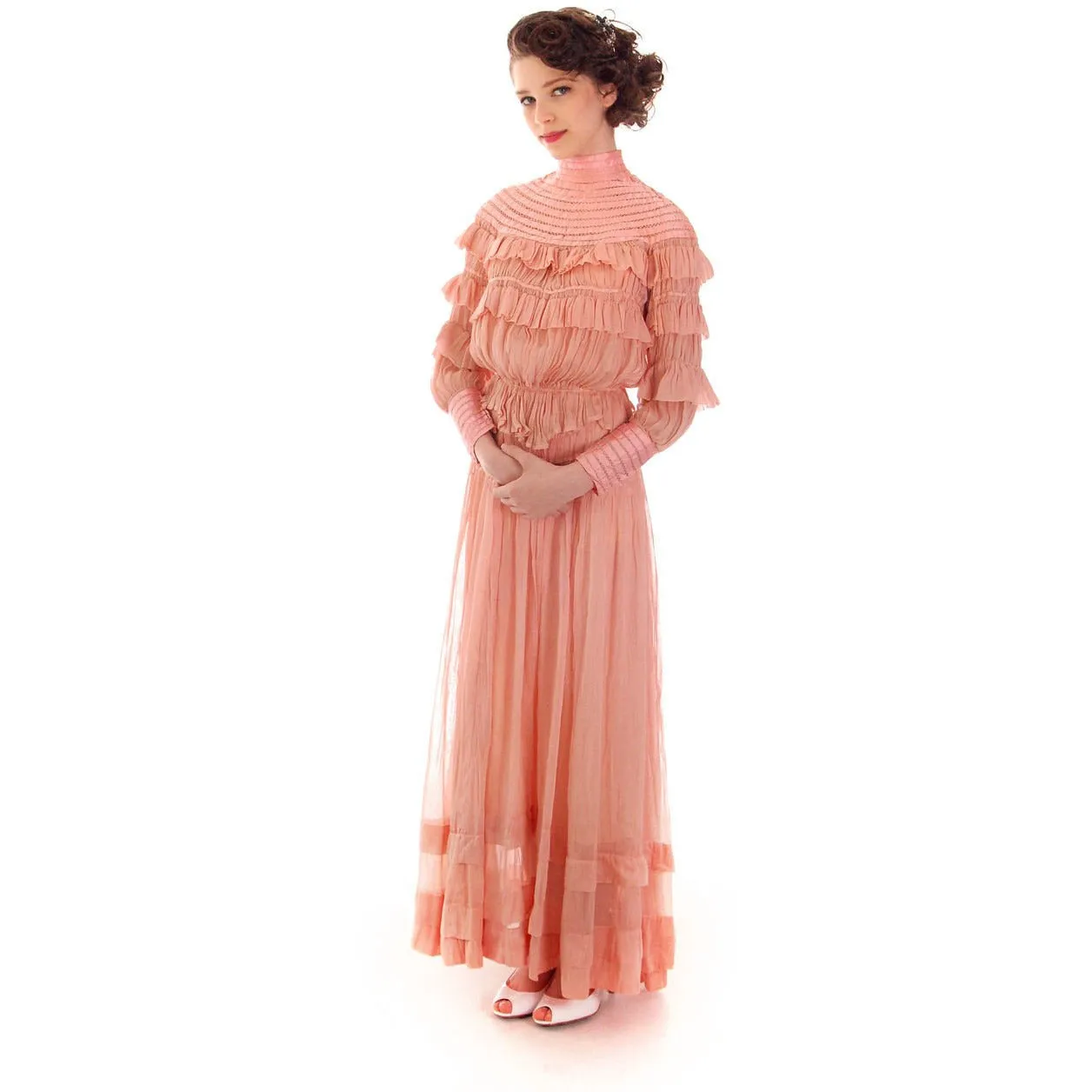 Vintage Antique Pink Cotton 2 PC Dress Antique Gown 1905-1912 Titanic Era Small