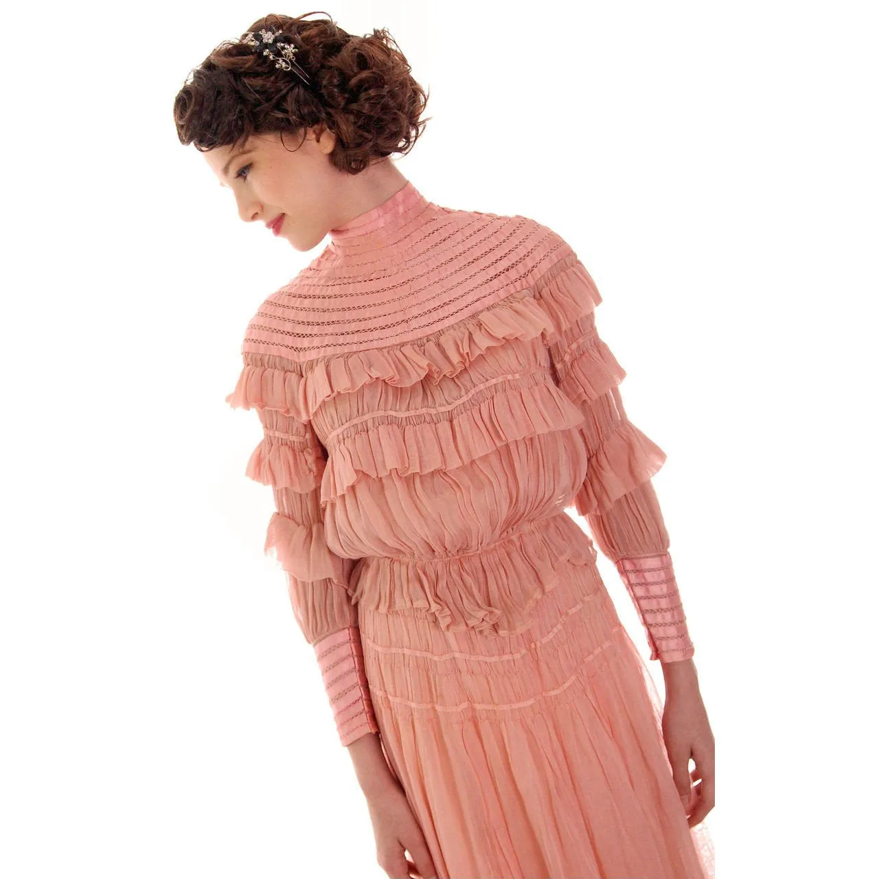 Vintage Antique Pink Cotton 2 PC Dress Antique Gown 1905-1912 Titanic Era Small