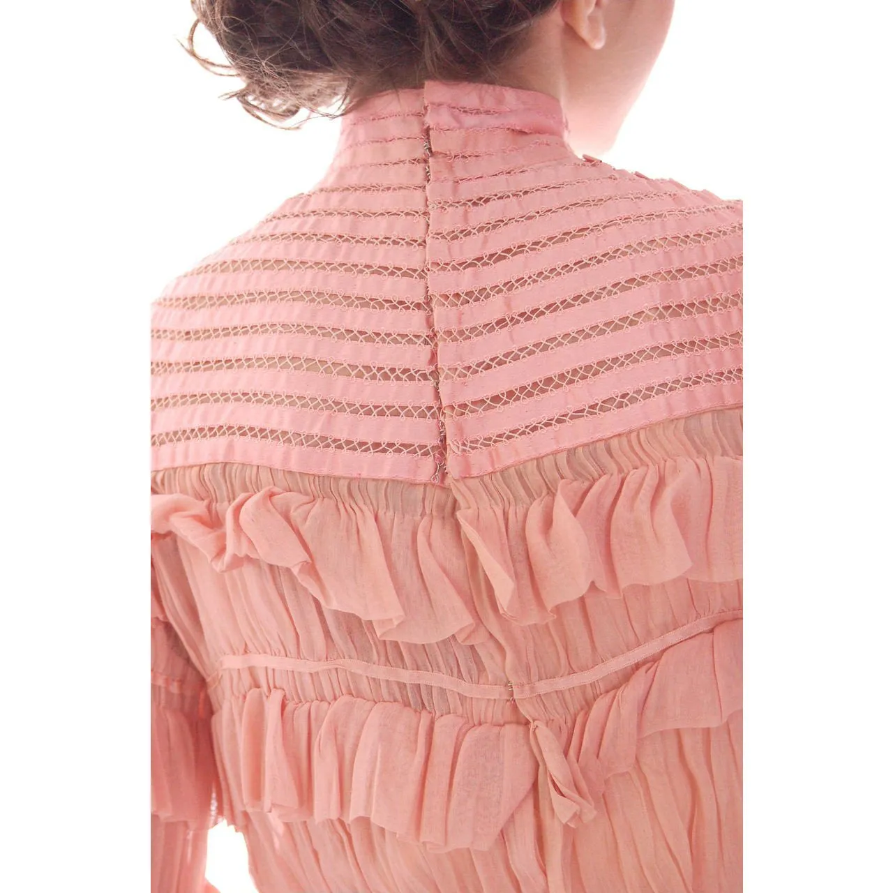 Vintage Antique Pink Cotton 2 PC Dress Antique Gown 1905-1912 Titanic Era Small