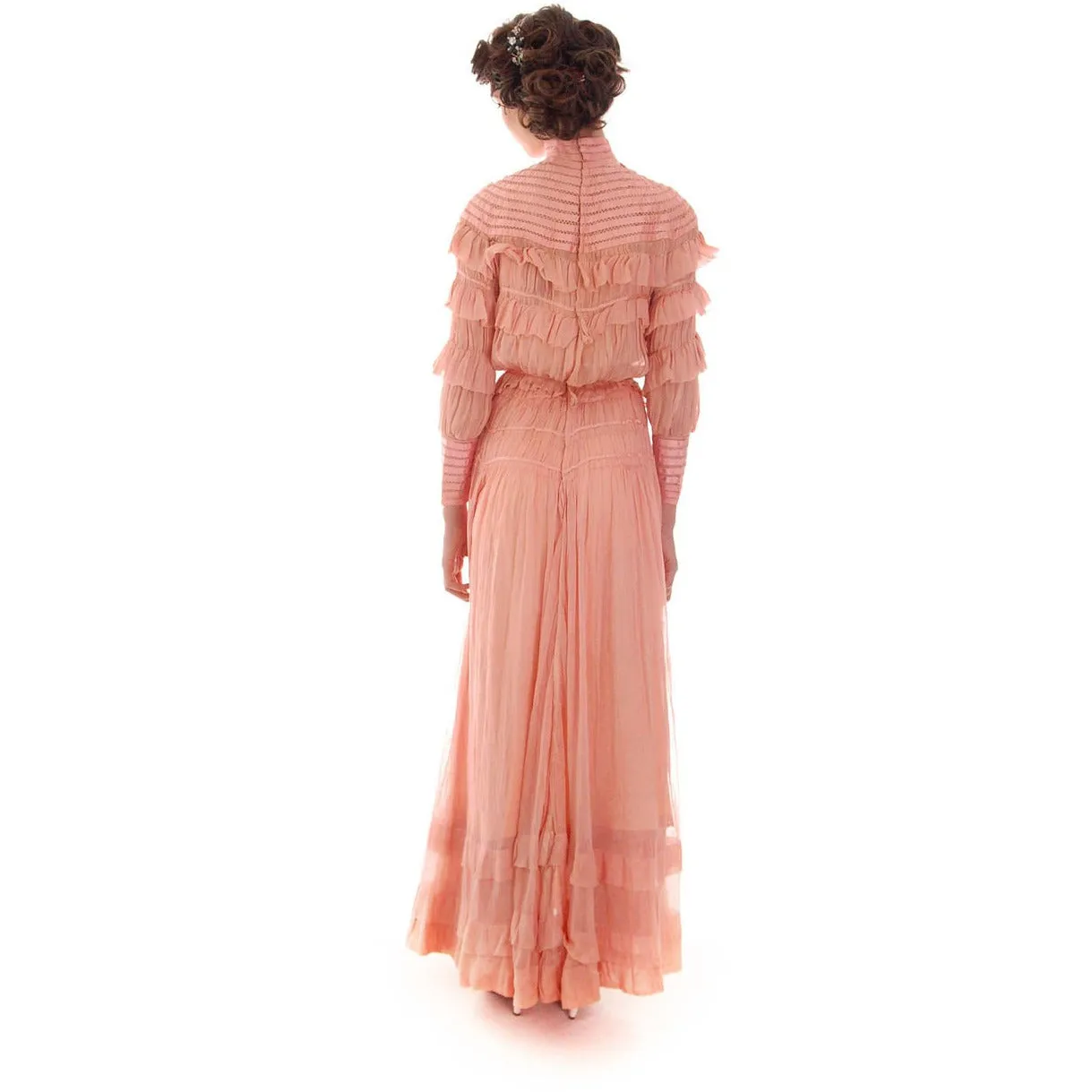 Vintage Antique Pink Cotton 2 PC Dress Antique Gown 1905-1912 Titanic Era Small