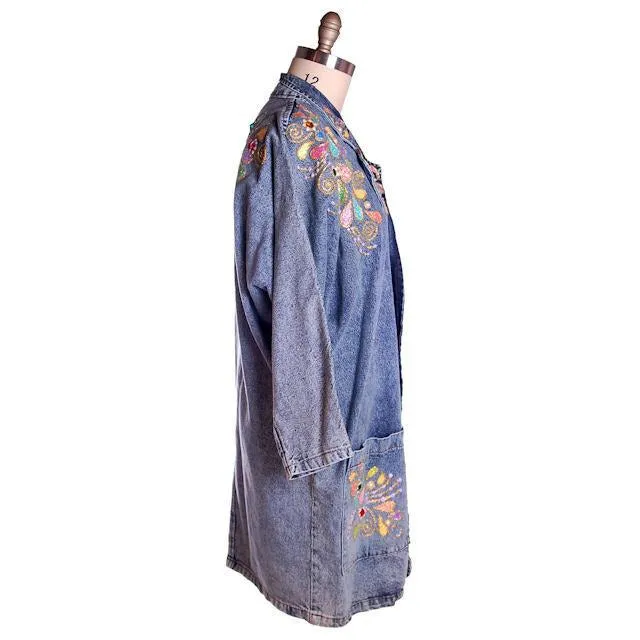 Vintage Denim Coat Laura Rogers Originals Hand Painted 1980s